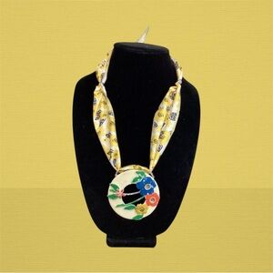 (#114) Chic Floral Pendant Necklace with Yellow Accents